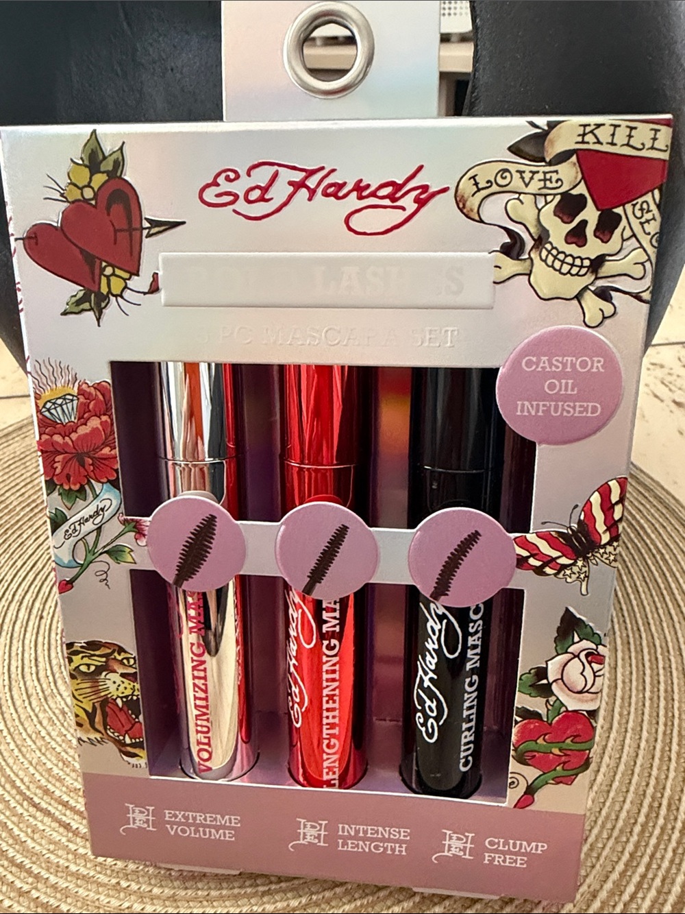 Ed Hardy Mascara Trio in Silver, Red, and Black